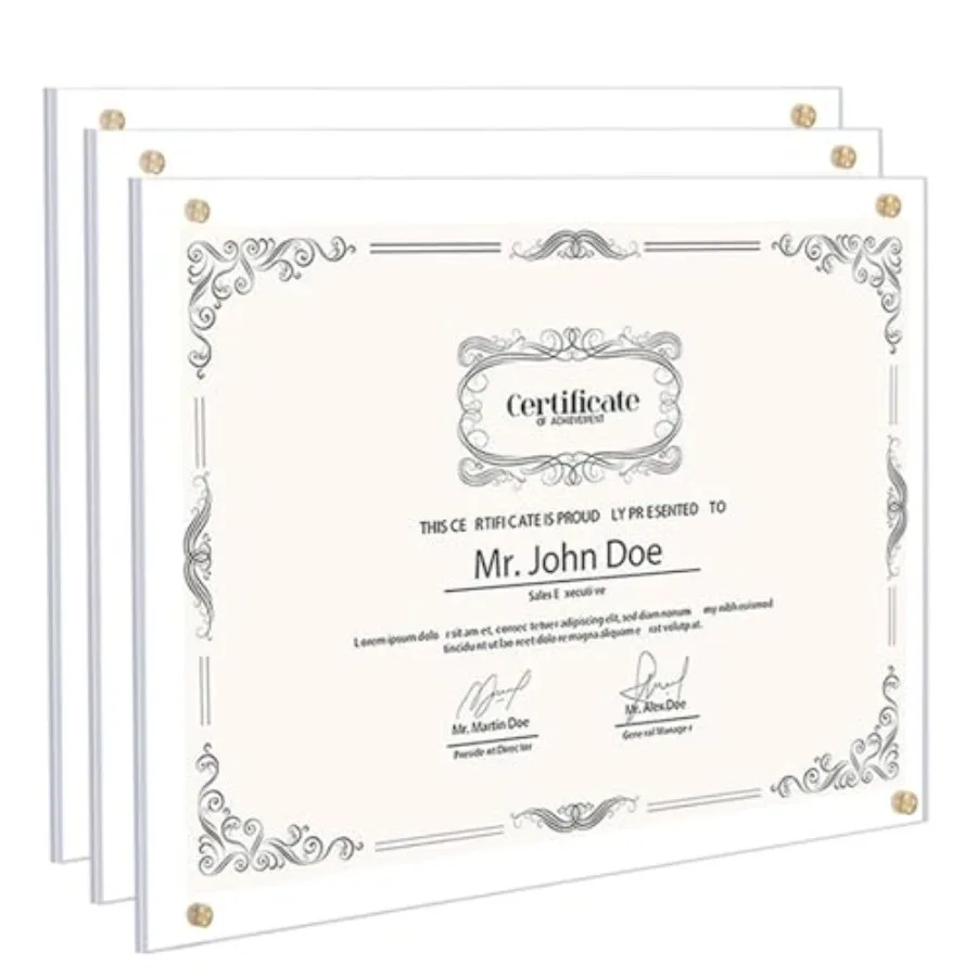 

Pack Acrylic Wall Mount Picture Frame Self Adhesive Floatg Frameless Clear Photo Frame for Diploma Certificate Degree Document