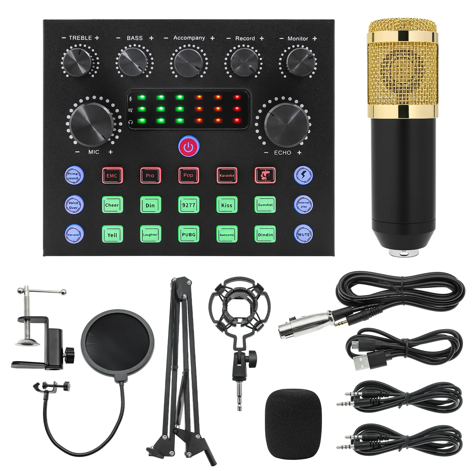 BB BM800 Microphone Kits V8S Audio Sound Card USB Live Sound Card for Studio Recording Karaoke Live Broadcast for PC Phone