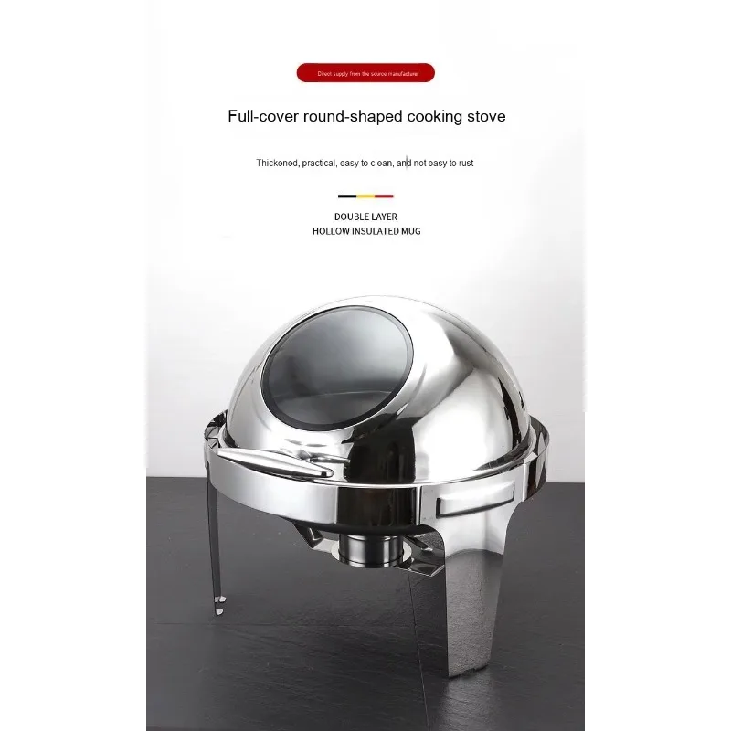 Thickened stainless steel hotel tableware visible transparent clamshell buffet breakfast stove alcohol insulation equipment