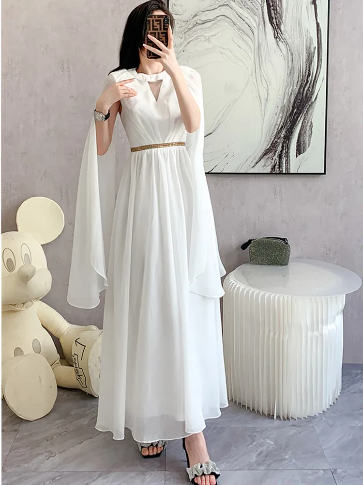 SMTHMA New Fashion Luxurry White Long Dress Women Sleeveless High-End Vintage Elegant Party Dresses Vestidos Female Clothing