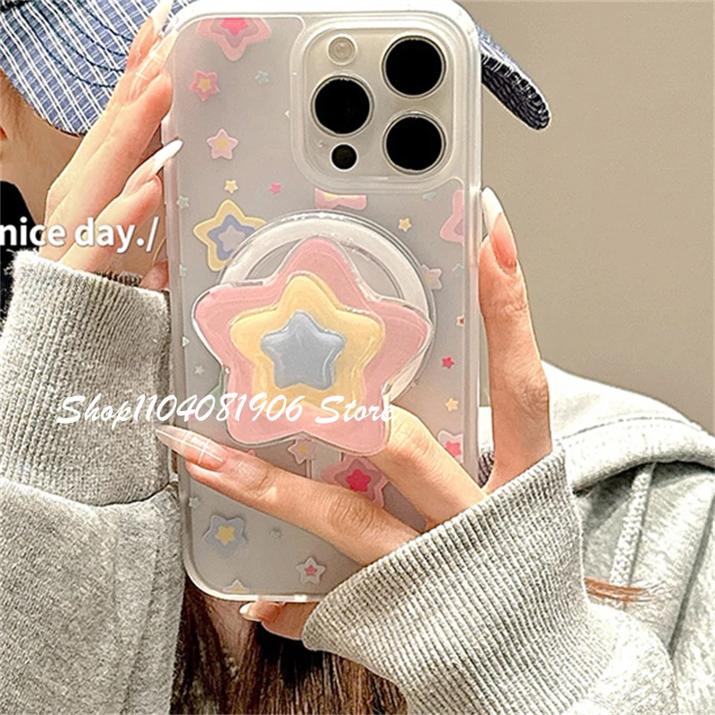 Korean Cute Cartoon Star Magnetic Holder Grip Tok Griptok Phone Holder Phone Stand Support For iPhone For Pad Magsafe Smart Tok view 2