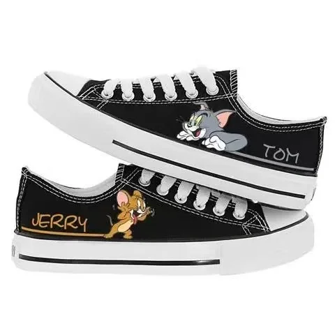 r‌eal pictures 2025 new autumn pikachu cat and mouse cartoon plus big size black man board shoes women girls canvas Casual Shoes