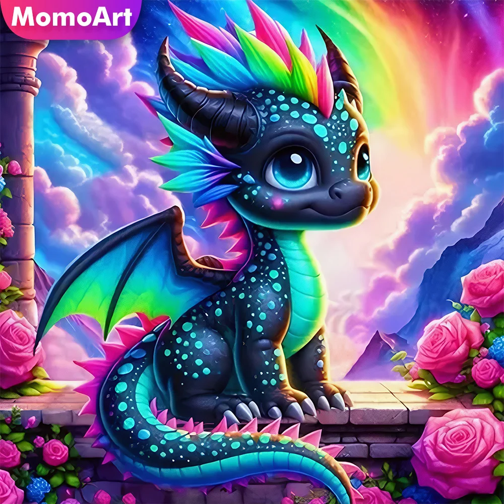 Momoart Neuankömmling Diamantmalerei Dinosaurier Mosaik Drache Tier Geeignet für Anfänger DIY Stickerei Cartoon Urlaubsgeschenke