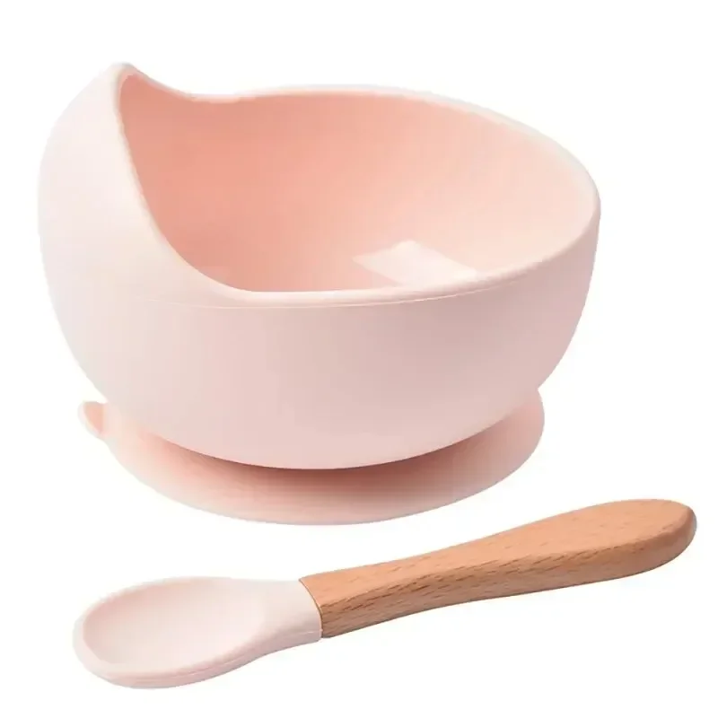 Bol d'alimentation en Silicone pour bébé, 2 pièces, vaisselle pour enfants, assiettes, cuillère d'entraînement pour tout-petits, ustensiles de cuisine, articles pour bébés