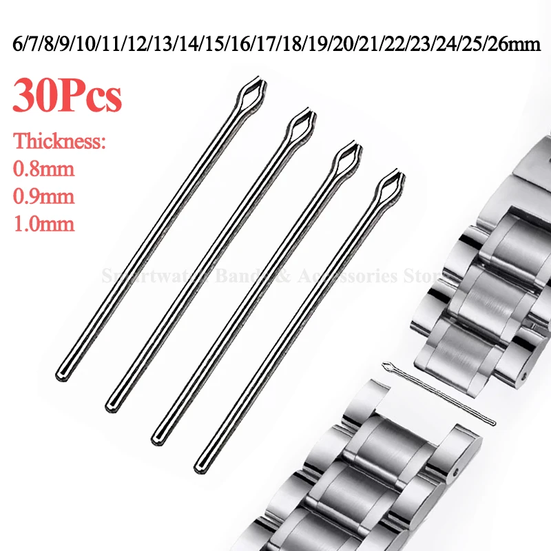 30pcs 8/9/10/12/14/16/17/18/20/22/23/24/26mm Watch Band Link Pins 0.8mm 0.9mm 1.0mm Thickness Connect Bar Watchmaker Repair Tool