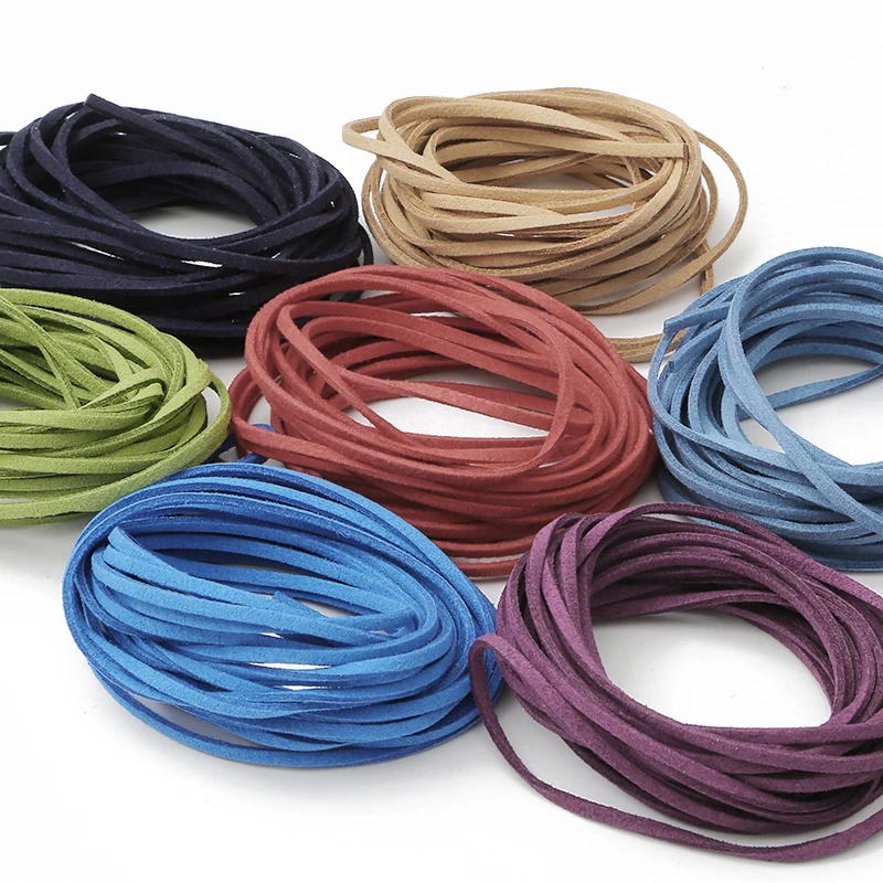 1/4M Colorful Flat Faux Suede Braided Cord Korean Velvet Leather Rope Handmade Thread String For DIY Bracelet Making