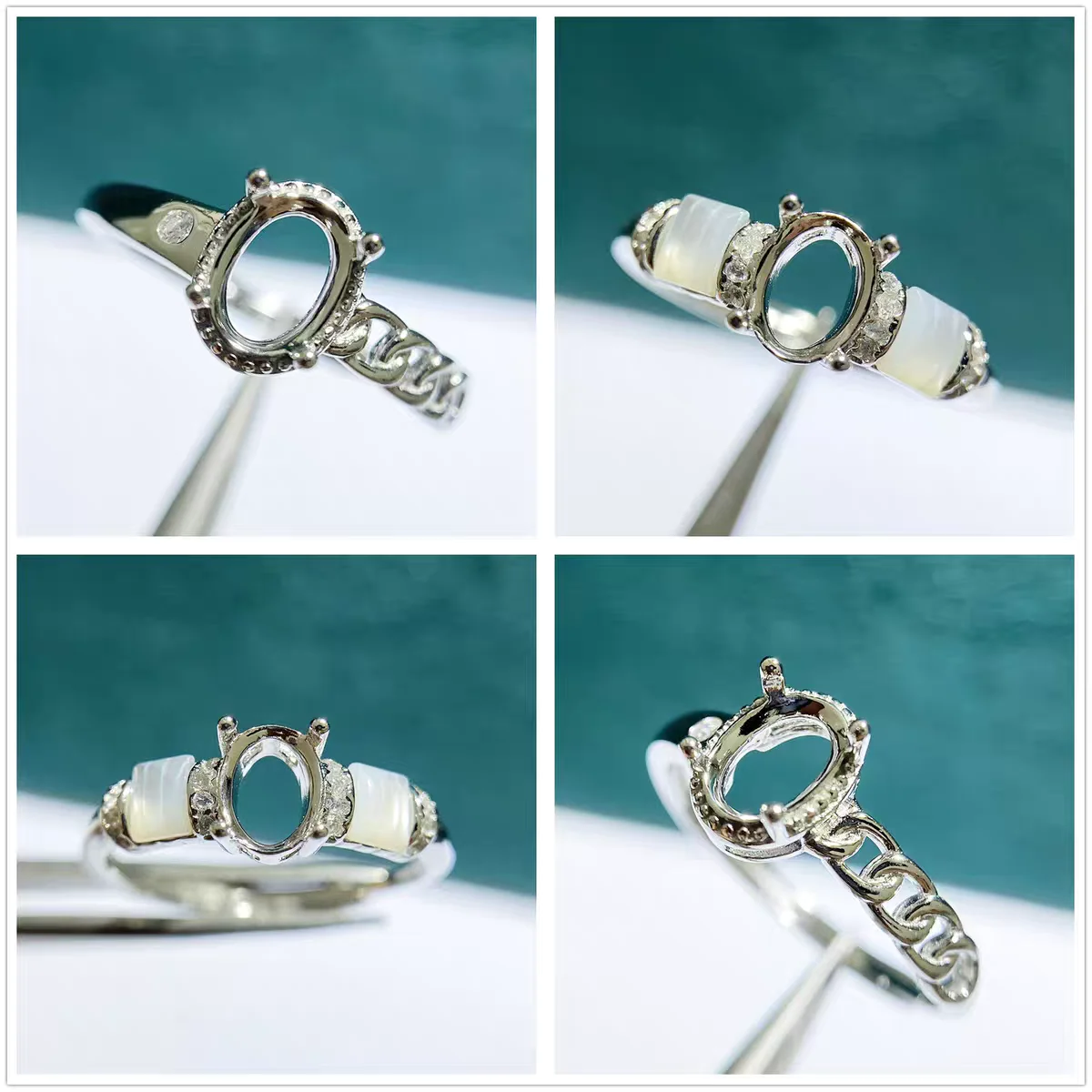 

MeiBaP 4 Sizes Elliptic Stone 925 Sterling Silver Fashion Ring Holder DIY Empty Support for Women Fine Charm Jewelry