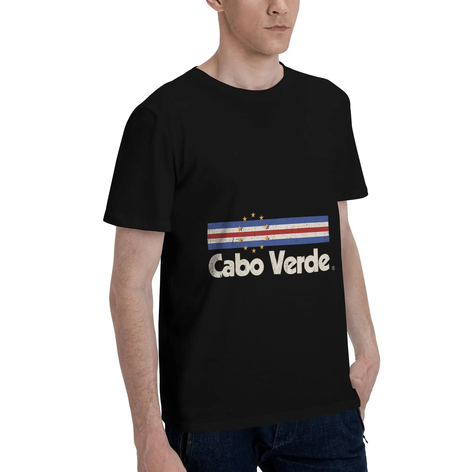 Retro Cape Verde Flag Bandera Cabo Verde Blue Men's T-Shirt Clothes  Fashion Tee Shirt Short Sleeve fugees Pure Cotton