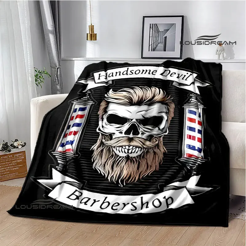 Barbershop retro print blanket children\'s warm flange blanket home travel blanket bed linings Picnic blanket birthday gift