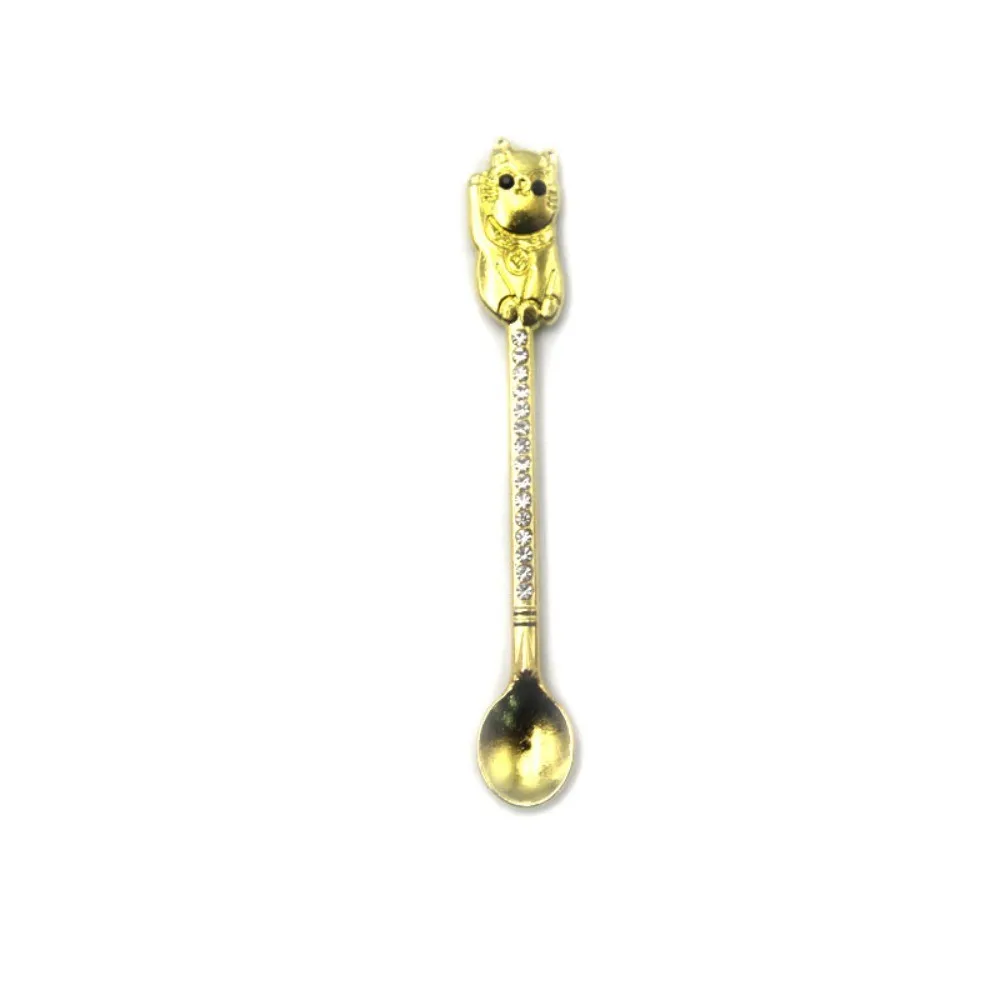Cat Shaped Diamond Inlaid Metal Small Spatula Spoon Micro Adjustment Spoon Multipurpose Smoking Accessory Kitchen Gadget view 6