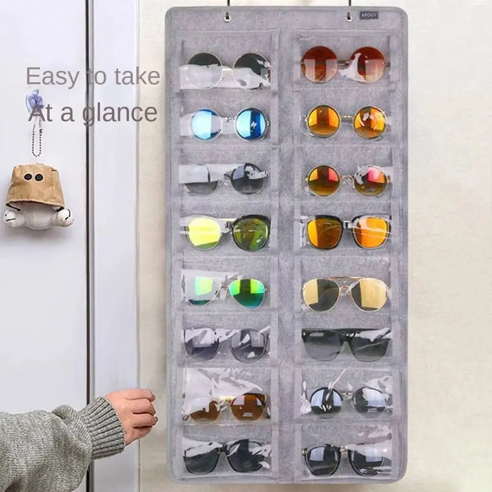 16 Slots Sunglasses Storage Hanging Bag Dust Proof Visible Felt Eyeglasses Stand Save Space Wall Mounted Sunglasses Organizer