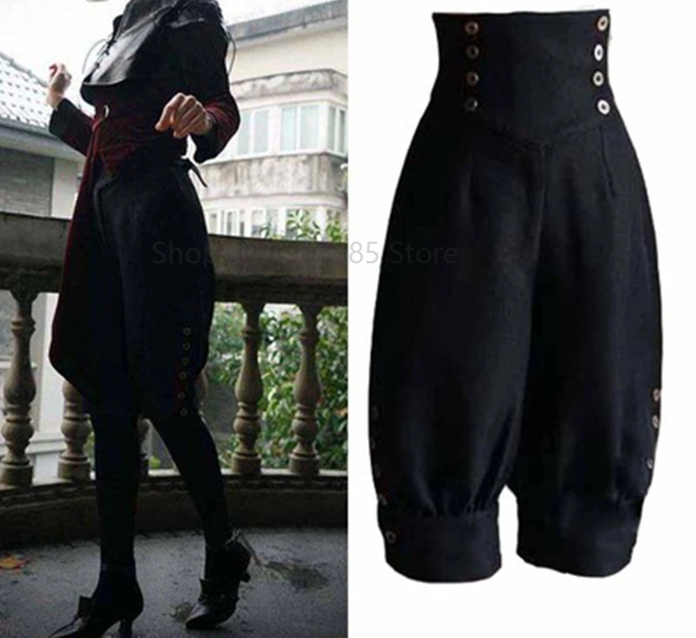 Готические стимпанк с высокой талией, колониальные бриджи до колена для верховой езды, черные женские брюки 18-го века, осенние брюки спереди