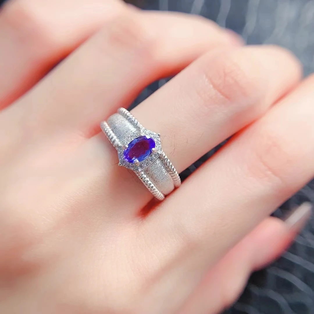 KJJEAXCMY Fine Jewelry Natural Tanzanite Women's Ring S925 Silver Electroplating Process Inlaid High Clarity Support Testing