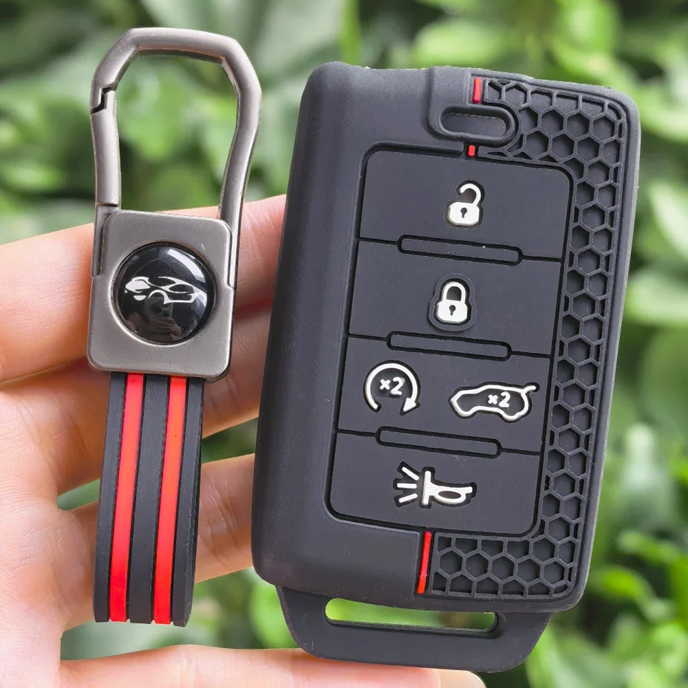 5 Buttons Shell Case Remote Keyless Fob Key Cover Protector Keychain for Jeep Grand Cherokee L Grand Wagoneer 2021-2026