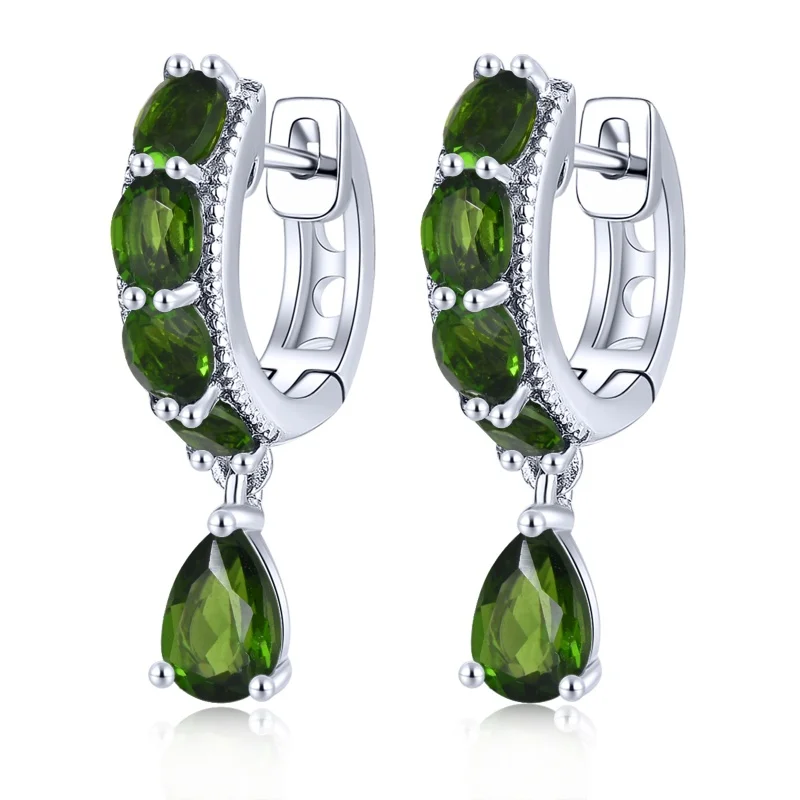 

Real 2 Carats Silver Earrings 925 Original Natural Chrome Diopside Clip Earrings for Girl Lady Gemstone Women Birthday Fine