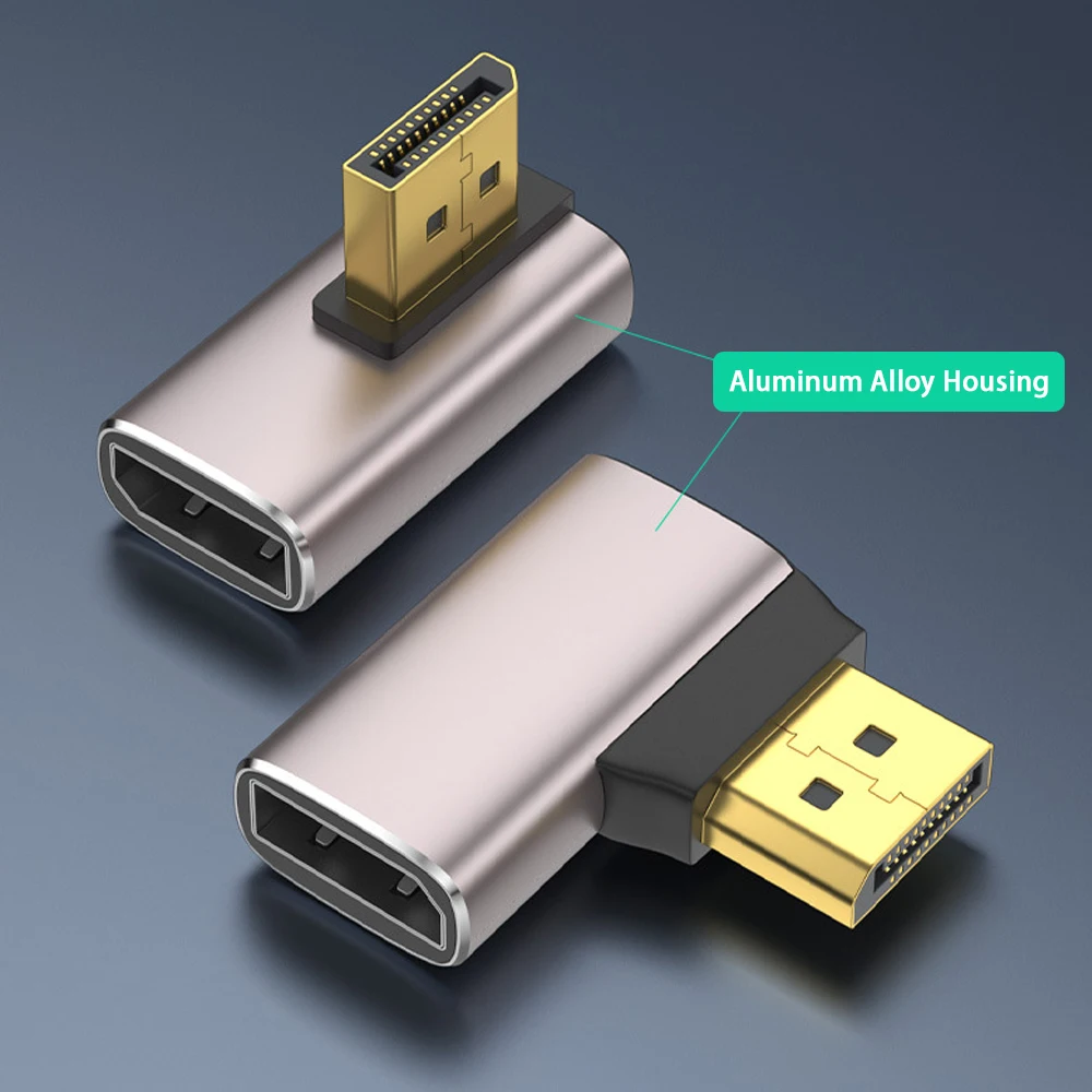 8K 60Hz 4K 144Hz DisplayPort Adapter 90 Degree Up Down Left Right Angled DP Male To Female Converter For PC Graphics Card
