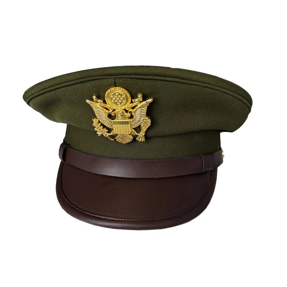 WWII WW2 American Big Eaves Hat Soldier Equipped with Green Retro Trim Hat American Pilot Hat