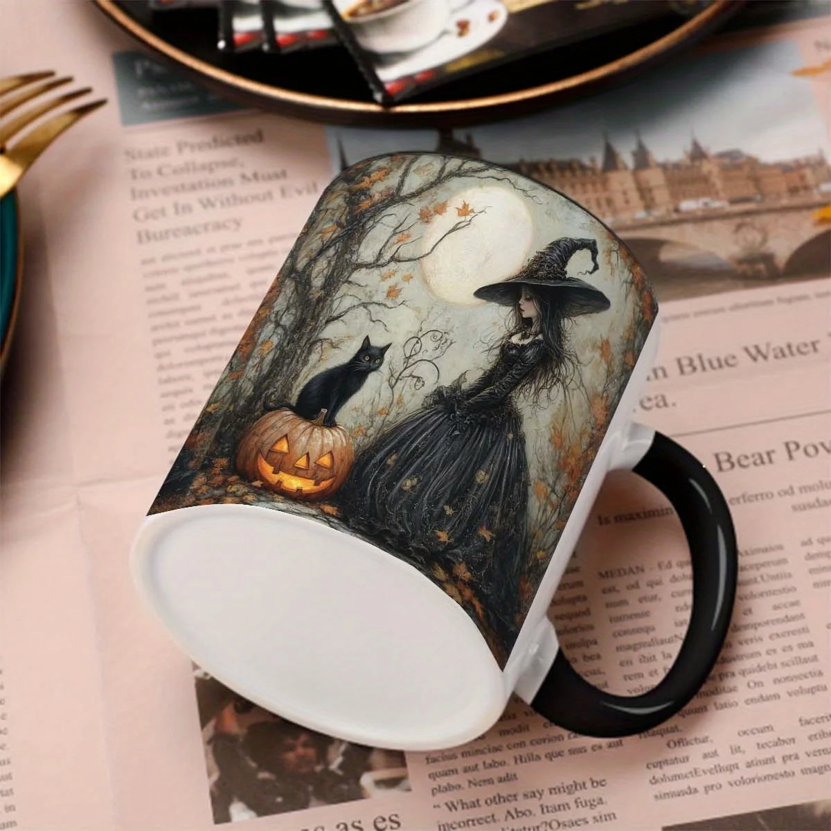 1pc, Witch, Cat 11Oz Ceramic Coffee Cup, Great for Any Time of Year, Perfect Present for Friends And Family, for Halloween