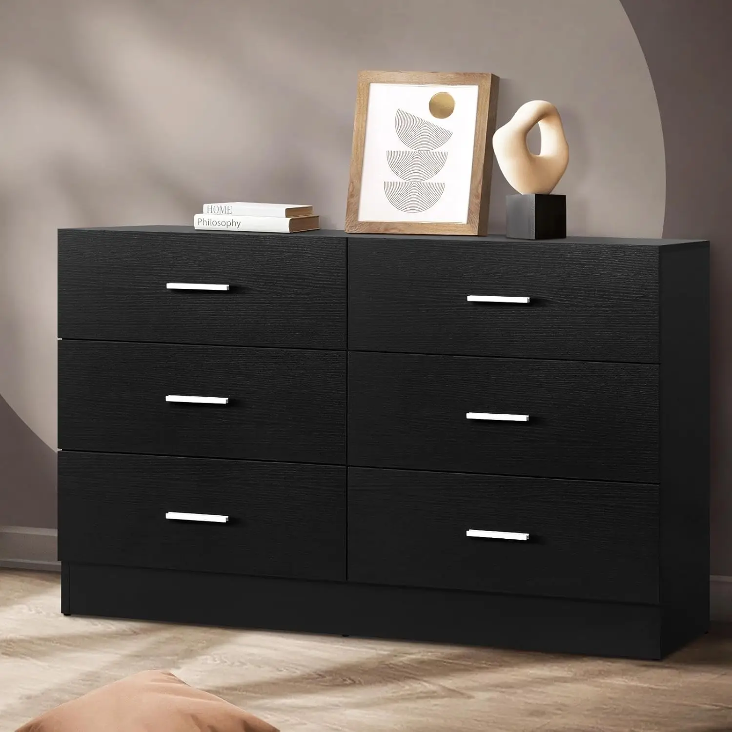 Dresser with 6 Storage Cabinet Chest of Drawers Black