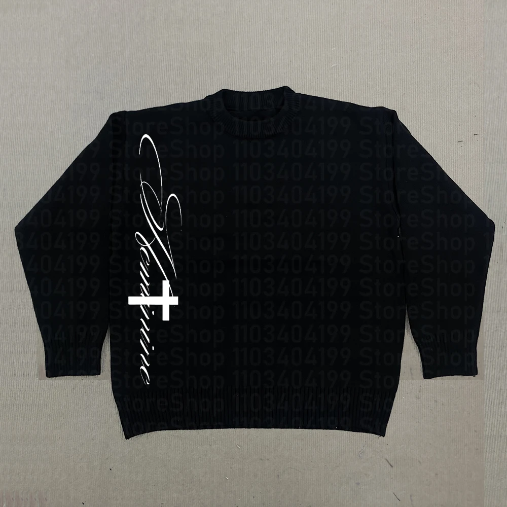 

Winter Casual Vintage Knitting Long Sleeve letter print Pullovers Korean Fashion Women Chicround neck Coquette Warm Sweater