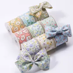 5yards Elegant Pastoral Flower Printed Ribbon for Clothing Sewing Supplies DIY Hair Bows Gift Wrapping Craft Accessories