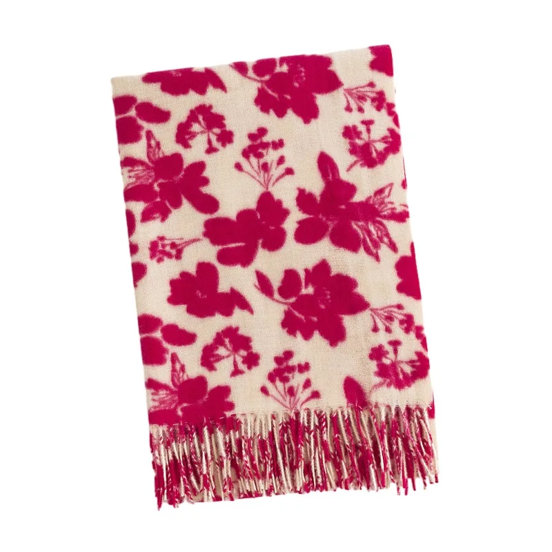 Luxury Printing Flower Scarf for Women Retro Winter Imitation Cashmere Warm Scarves Cold-proof Shawl Clothing Accessories Gift