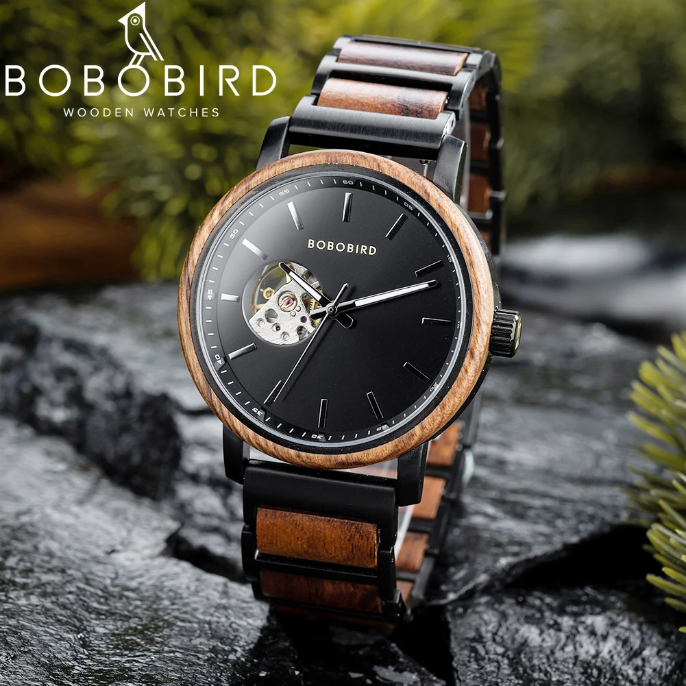 ساعة ميكانيكية BOBO BIRD 2022 موضة كلاسيكية للرجال ساعة يد أوتوماتيكية ساعات خشبية تابي صندوق هدايا مخصص reloj hombre #1