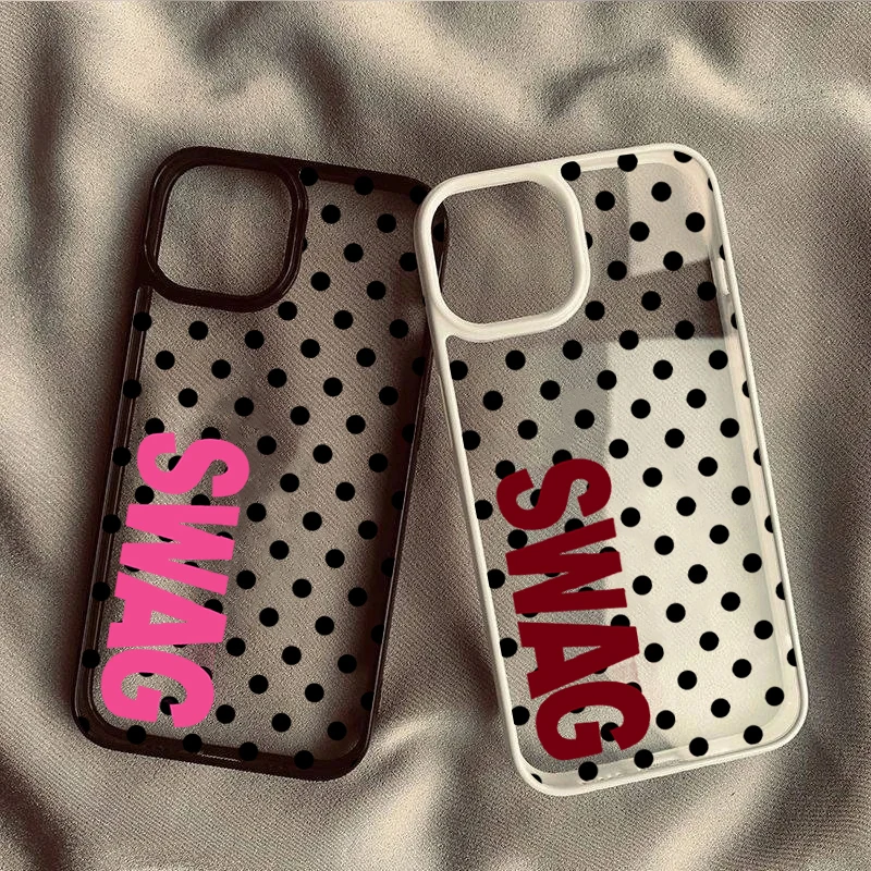 Polka Dot SWAG Letter Phone Case for iPhone 17 Pro Max 16 Plus 15 Pro 14 13 12 11 16E 17Air X XR XS 7 8 Plus SE Shockproof Cover
