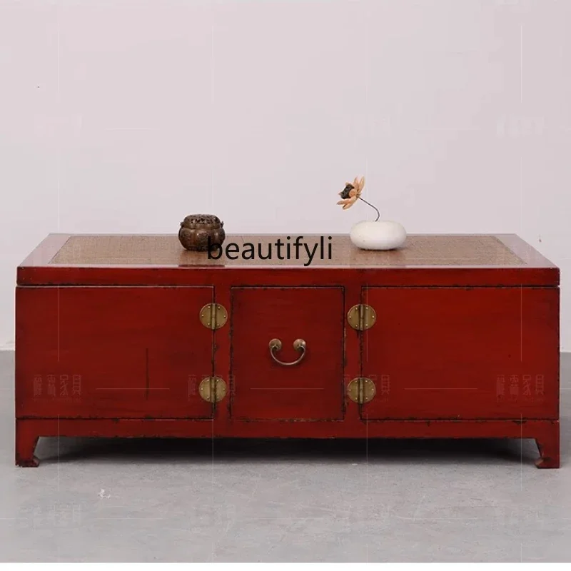 

antique furniture solid wood red paint rectangular coffee table Ming and Qing four-sided box multi-functional storage boxA4567