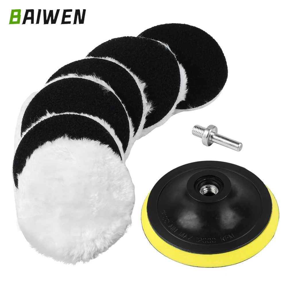 M14 Thread 3/4/5/6/7 Inch Wool Felt Polishing Pads Set for Car Polish Scratch Repair Tile Glass Stainless Steel Cleaning Tools