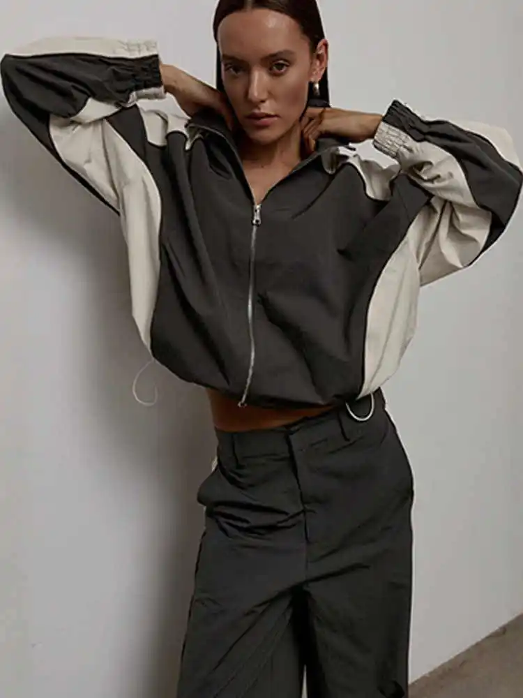 

Европейский и американский комплект спортивной куртки для женщин, осенне-зимняя свободная куртка в сочетании с брюками, комплект из двух предметов