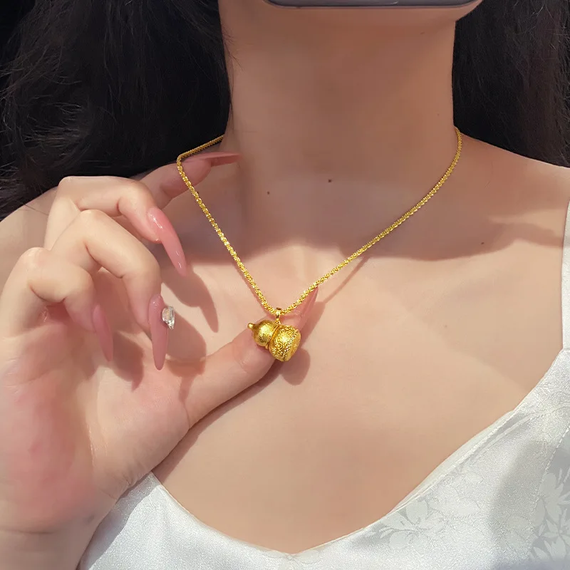 9999 gold point diamond wire rope pendant for women, featuring a retro Chinese style design, simple and elegant lucky charm