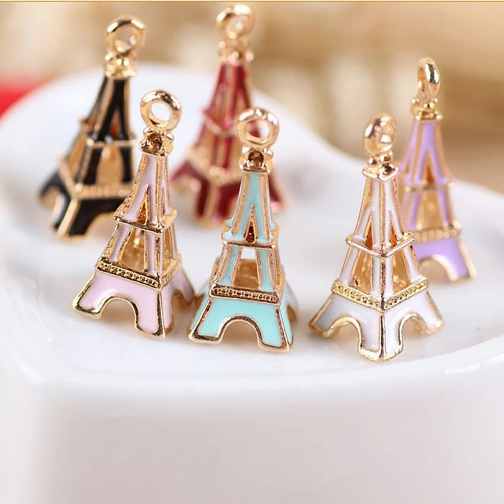 50pcs/lot Jewelry Accessory Retro Alloy Oil-drop Three-dimensional Hollowed-out Paris Eiffel Tower Shaped DIY Charms Pendant