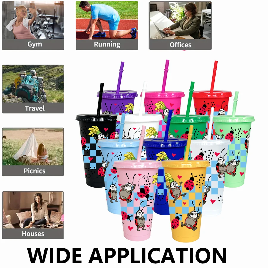 12 pièces/paquet Disney, coccinelle, tasse d'eau en plastique multicolore de 26oz, ensemble de boissons de fête, cadeau d'anniversaire/de rentrée scolaire