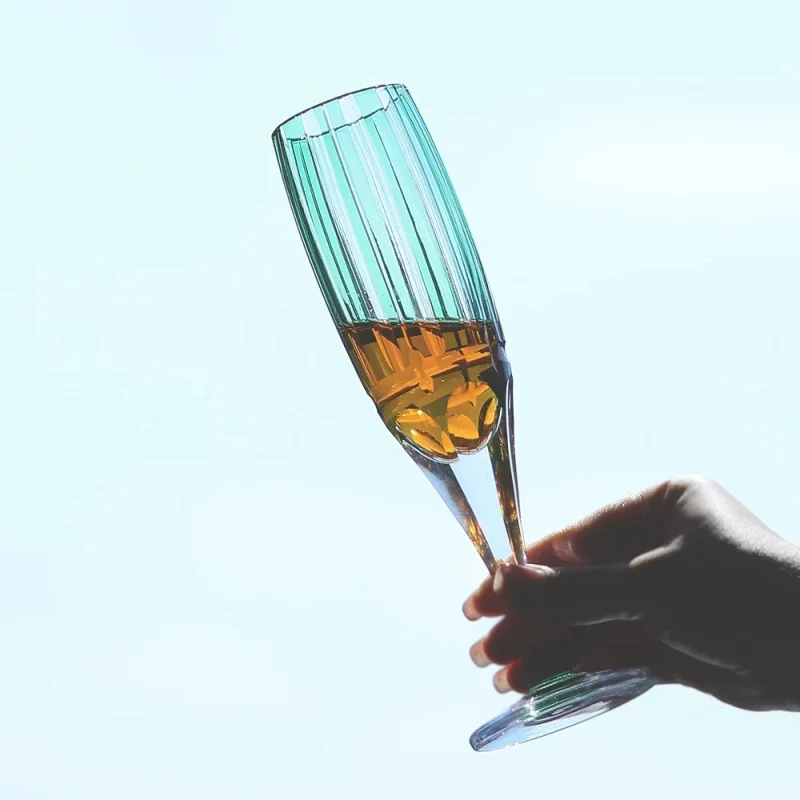 Modern Sage Green Crystal Wine Glass Hand Cut Stemware With Geometric Pattern Bamboo Cuisine Whiskey Goblet Champagne Flute Cup