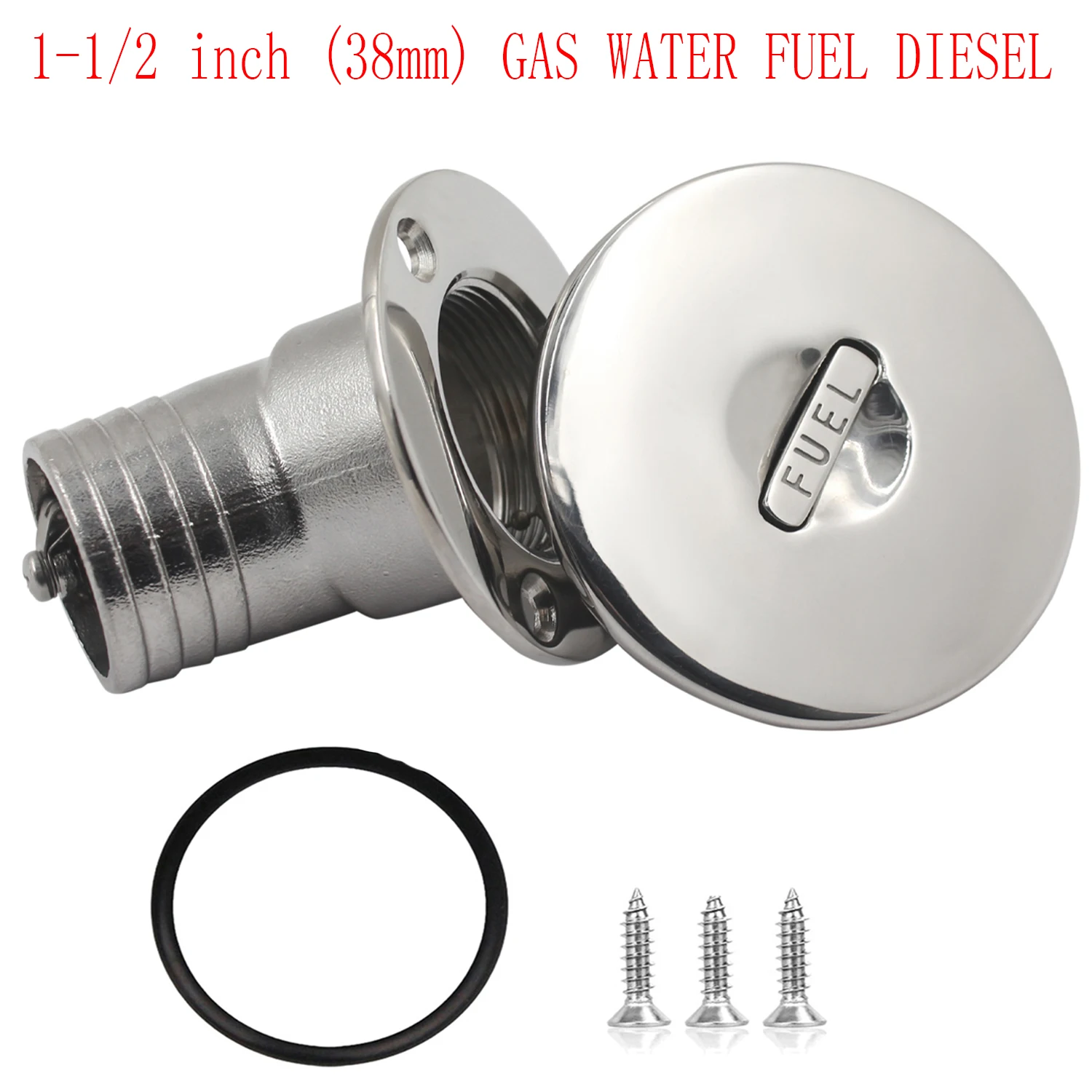 

1-1/2"(38mm) Marine Boat Deck Fill/Filler Cap Angled Neck Fuel/Gas/Water/DEO Marine Stainless Steel 316 Yacht RV Trucks Tractors