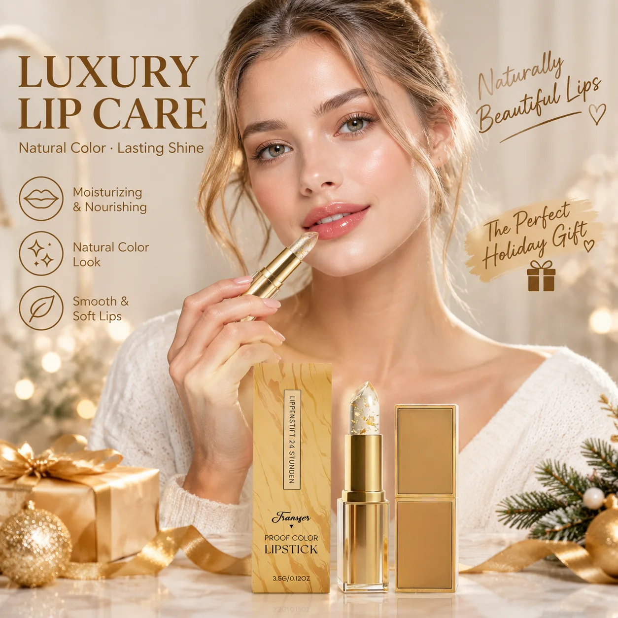 Temperature Changing Gold Foil Lipstick Hydrating Long Lasting Transfer Proof Smudge Proof Reduce Lip Lines Gold Foil Lipstick