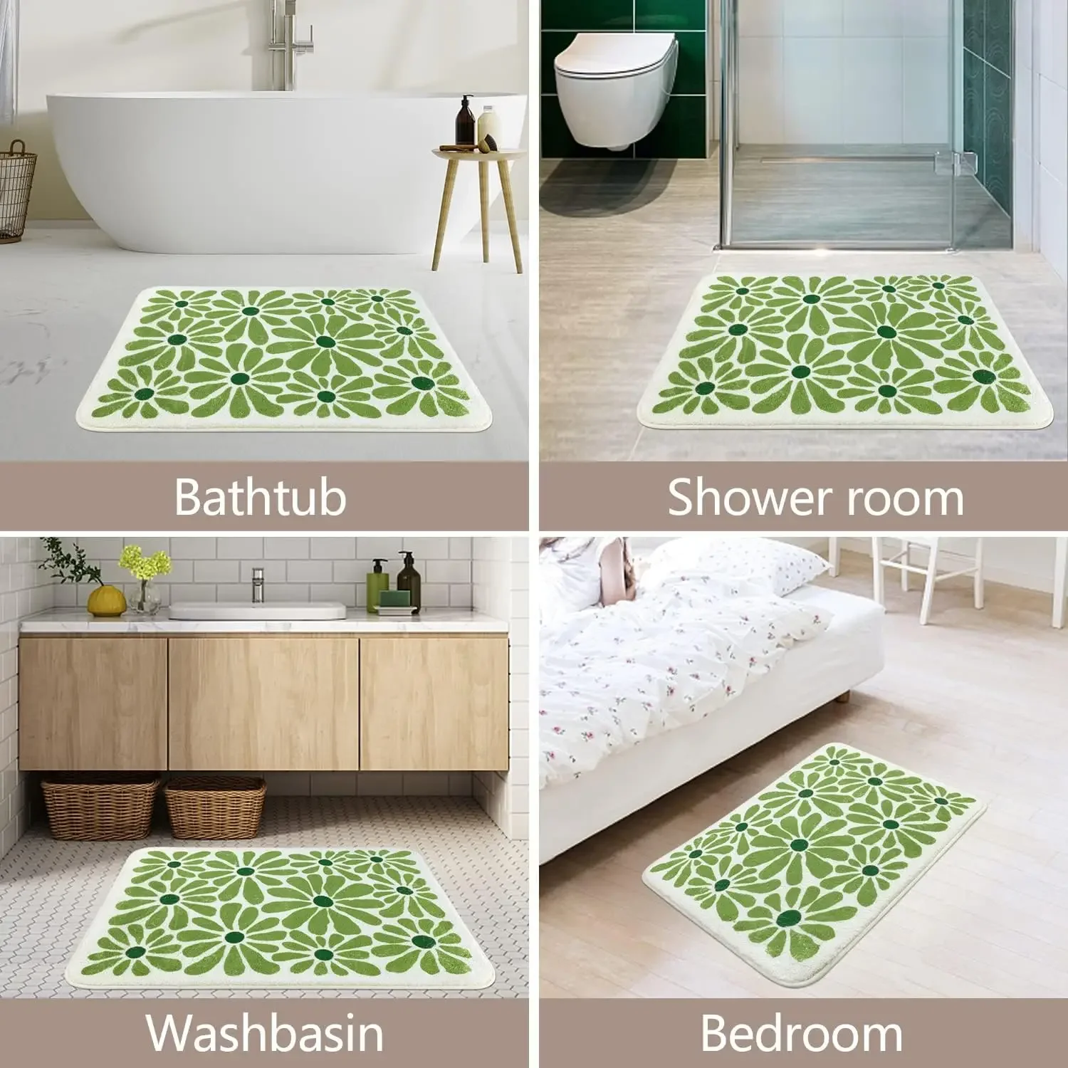 Green Bathroom Rugs Bath Mat, Soft Floor Mats for Bathroom, Non-Slip and Waterproof Back Soft Bathmat, for Indoor Shower Bathtub