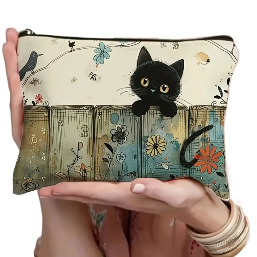 Premium Cute Cat Gril’s Makeup Bag Portable Floral Design Travel Zipper Pouch Large Capacity Jewelry Storage Bag Gifts