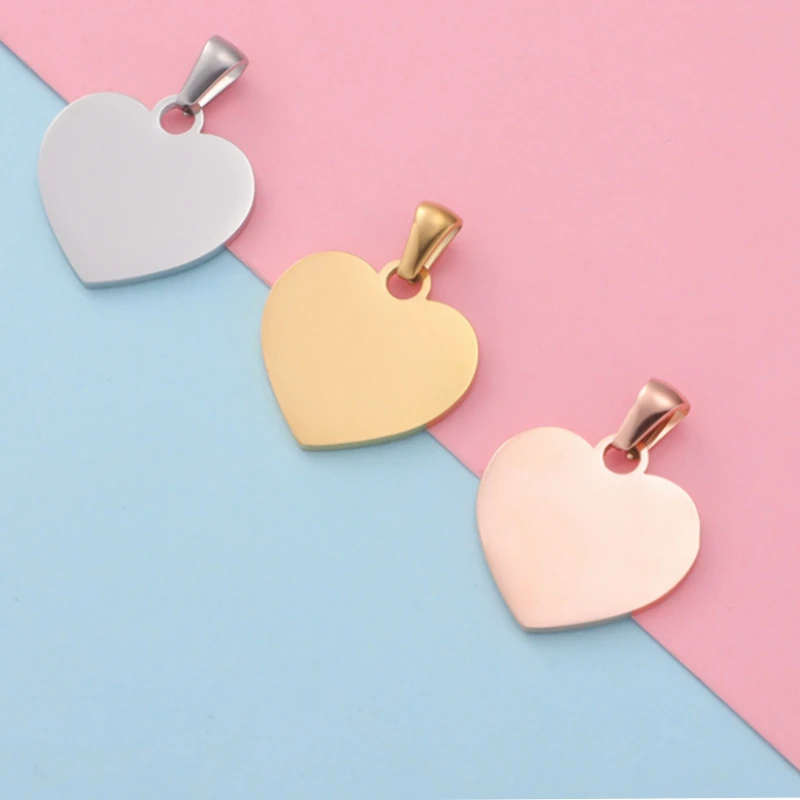 

20pcs/lot Stainless Steel Mirror Polish Blank Heart Pendant Wholesale Jewelry Finding Accessories Initial Name Tags DIY Necklace