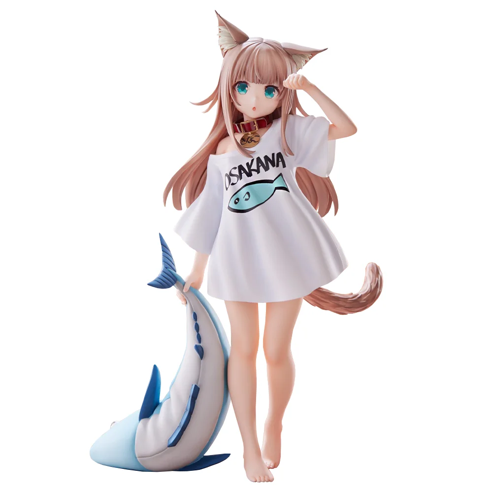 Anime Figure My girl Kinako Dress up a cat Stand hold the fish posture Action Toy Model PVC Collection Desk ornament Gift 21cm