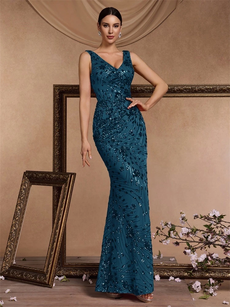 

Sexy Evening Dr Women's Ball Gown 80cm Tall Wedding Birthday Skirt Faionable Mid-Waist Long Dr with Deep V-Ne