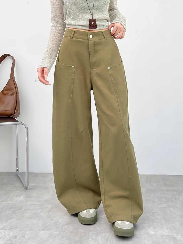 レディース 2025 秋冬 100% コットン ワイドレッグパンツ ハイウエスト カーブヘム 着痩せ効果 多用途 カジュアル