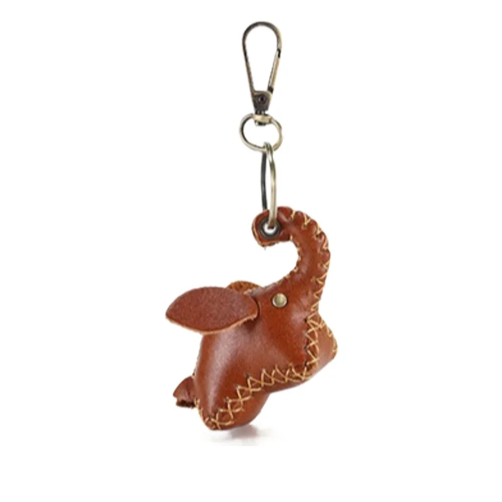 

Classic PU Leather Car Key Chain Elephant Decoration Hanging Ornament Sewn Brown Bag Pendant Women