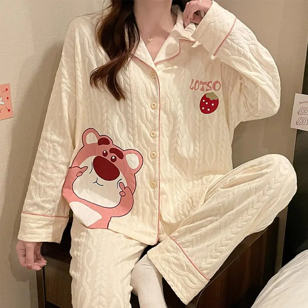 Miniso Cartoon Lotso Cute Girls Long Sleeve Long Pants 2-Pcs Autumn and Winter Sweet Loose Comfortable Pajama Set Christmas Gift