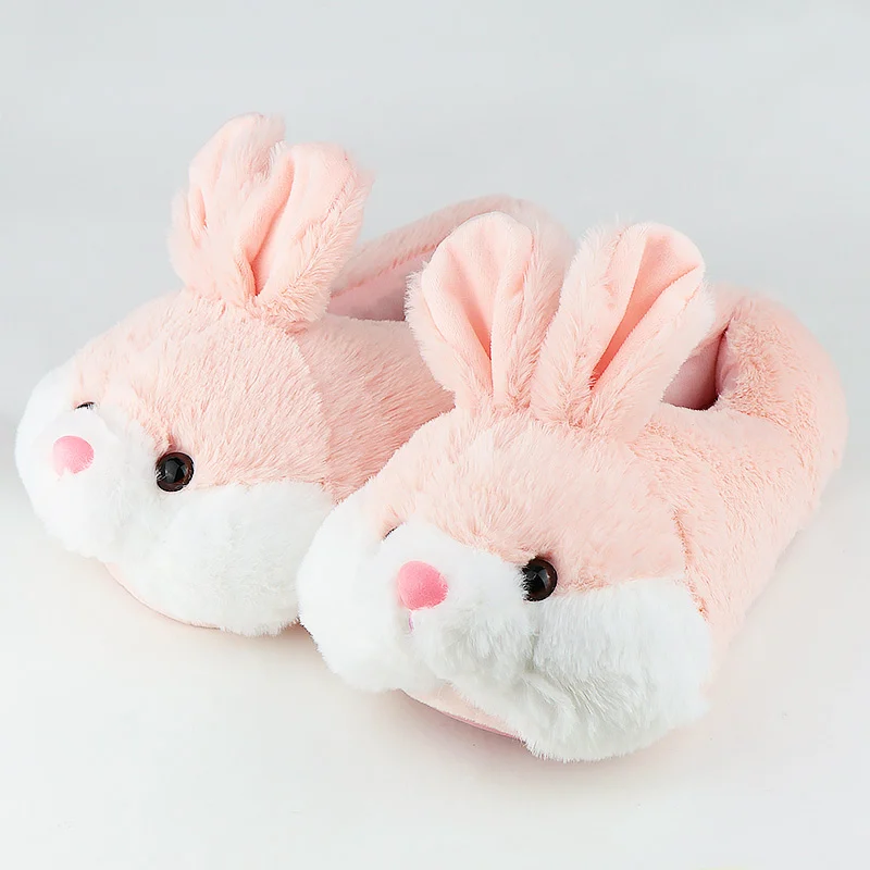 Comemore 2022 Women Cute Animal Slippers Girls Rabbit Home Shoes Plus Size 44 Non Slip Flat Autumn Winter Warm Slipper Plush Men