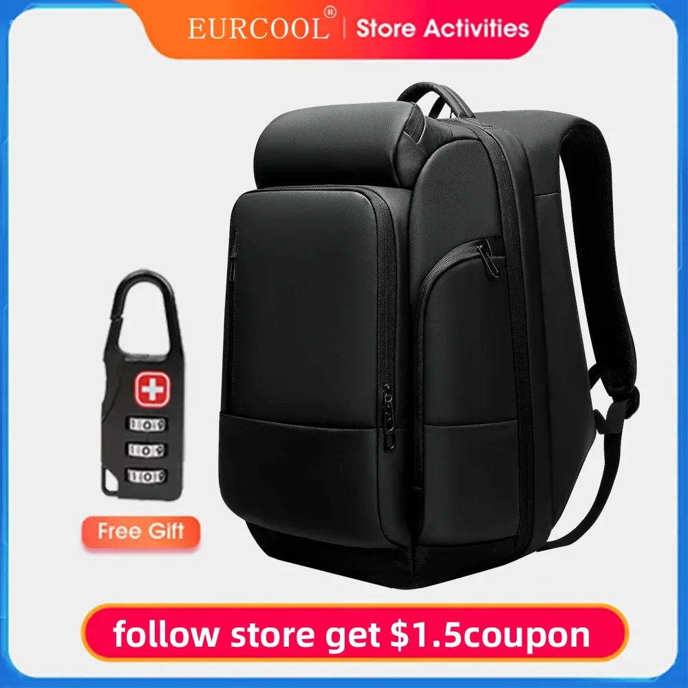 

EURCOOL 17 Inch Laptop Backpack For Men Waterproof Functional with USB Charging Backpacks Male Business Men's Rucksack Mochila