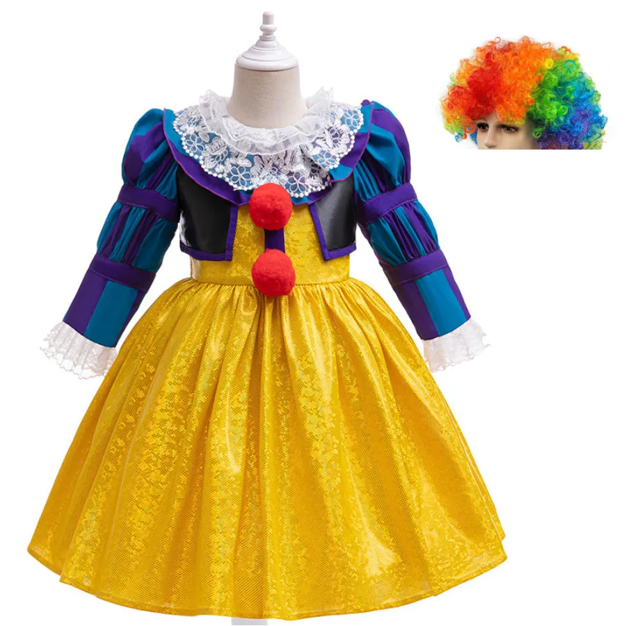 Children Girl Party Dress Joker Revival Costume Cosplay Halloween Dresses Spring Summer Long Sleeve Clothing For Girl