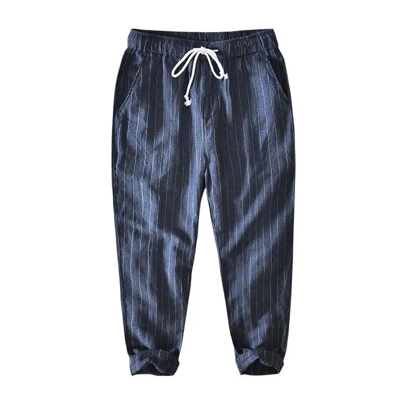 Men Drawstring Stripe Thin Casual Pencil Ankle-Length Pants Pocket Hip Hop Joggers Cargo Workout Trousers Sweatpants Streetwear