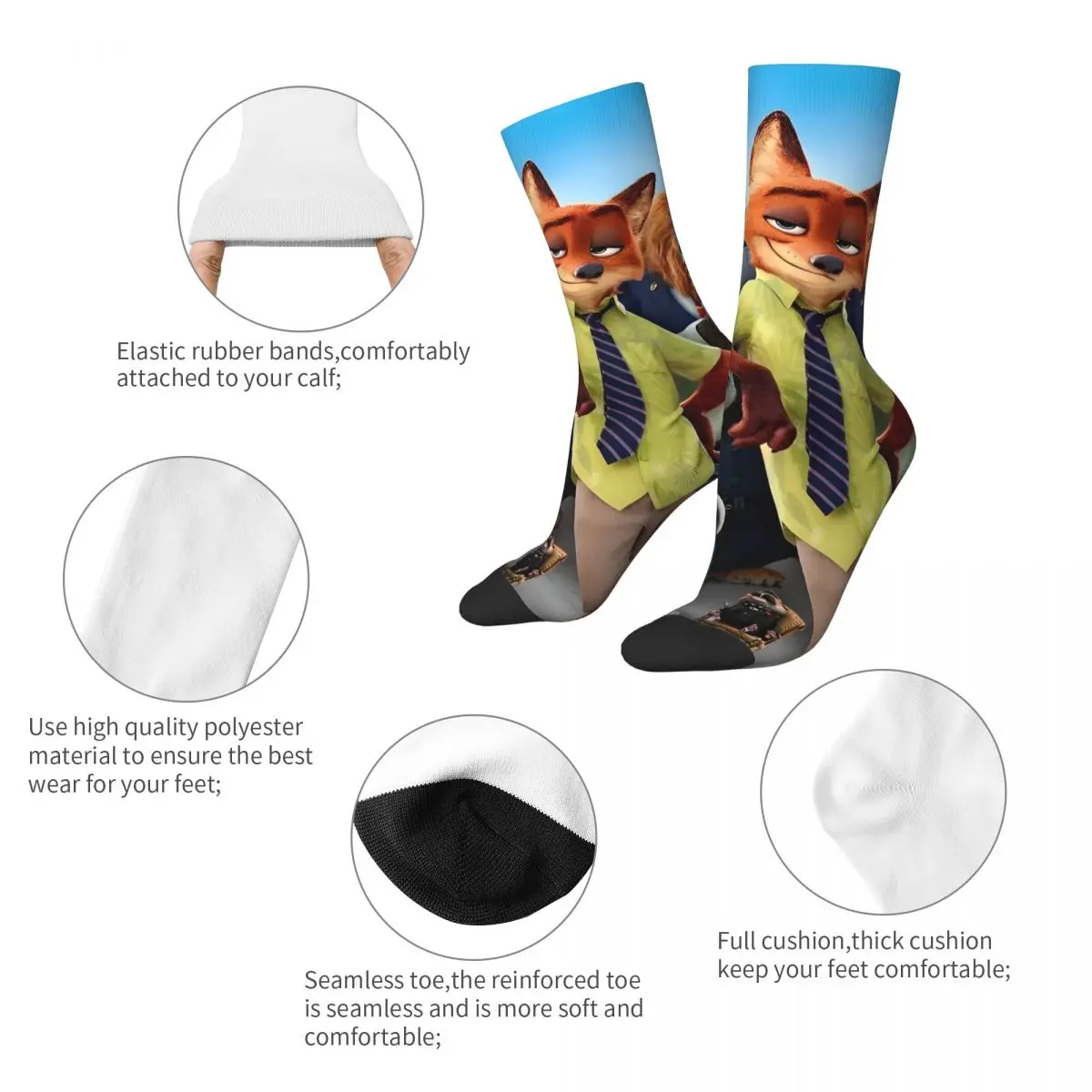 Zootopia Judy And Nick Beauty Cartoon Art Socks Kawaii Stockings Couple Soft Outdoor Sports Socks Winter Design Anti-Slip Socks